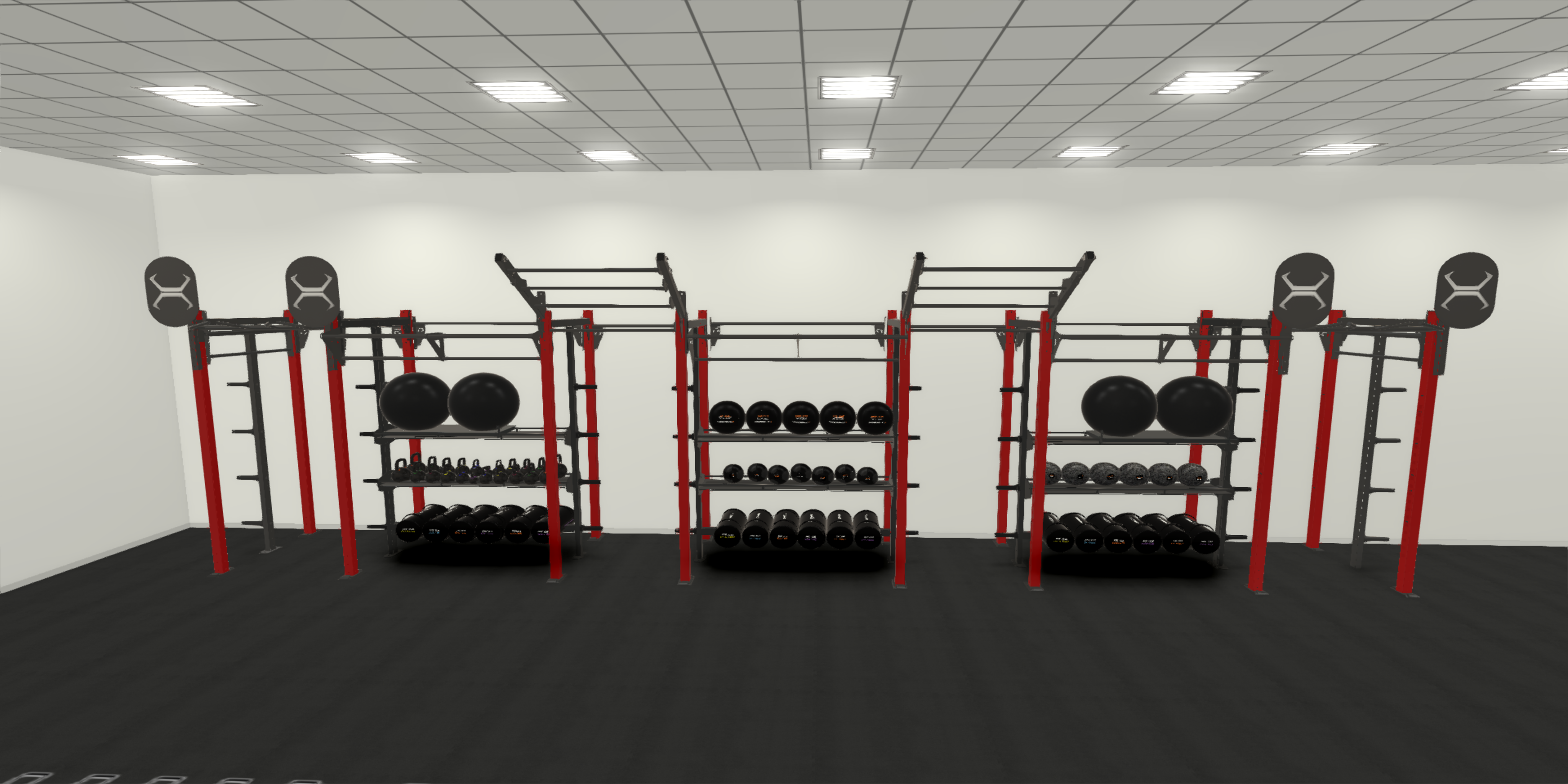 Custom Wall Lining Red X-Rack with Storage