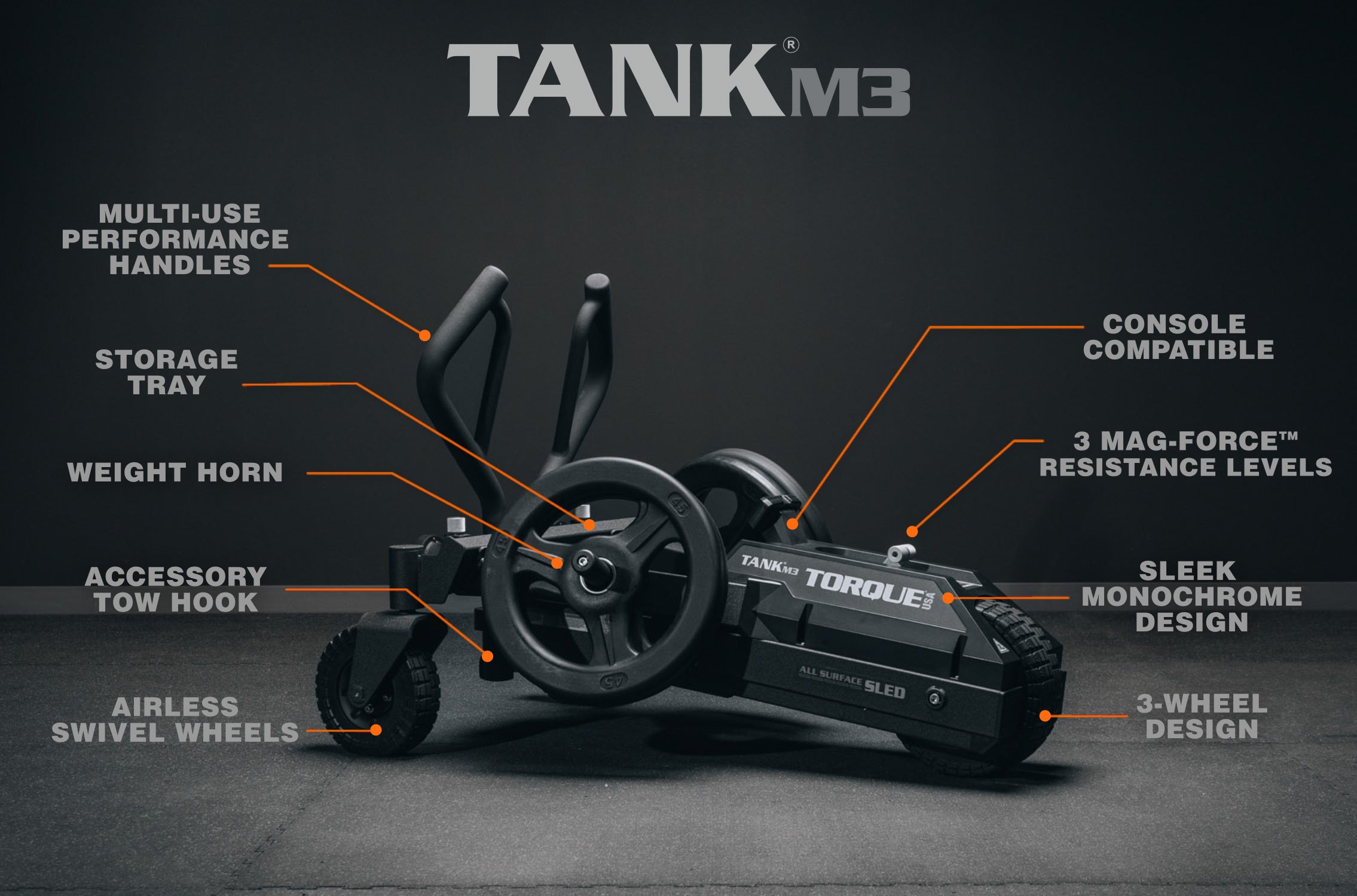 Torque TANK M3 push sled product detail from the commercial training equipment gallery